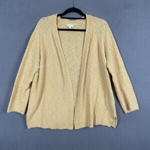 J Jill Sweater Womens Large Petite Yellow Open Front Cotton Boucle Cardigan